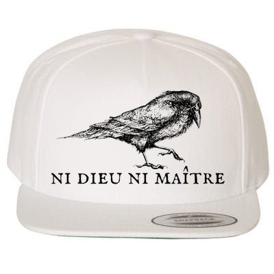 No God No Master Ni Dieu Ni Maitre Retro Crow Bird Wool Snapback Cap