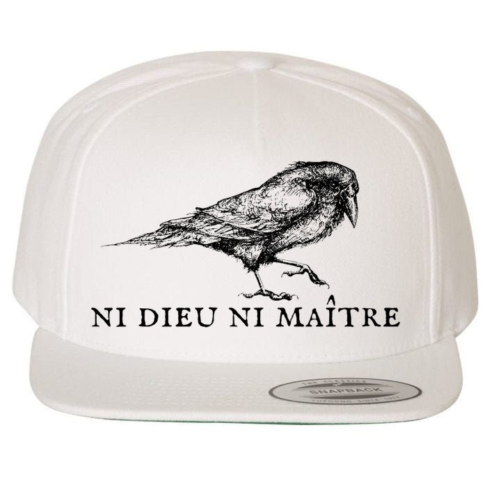 No God No Master Ni Dieu Ni Maitre Retro Crow Bird Wool Snapback Cap