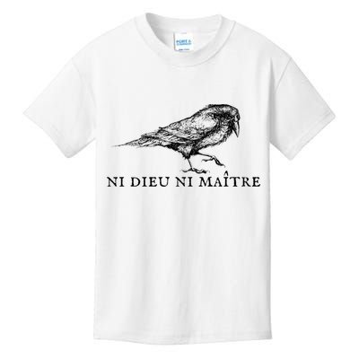 No God No Master Ni Dieu Ni Maitre Retro Crow Bird Kids T-Shirt