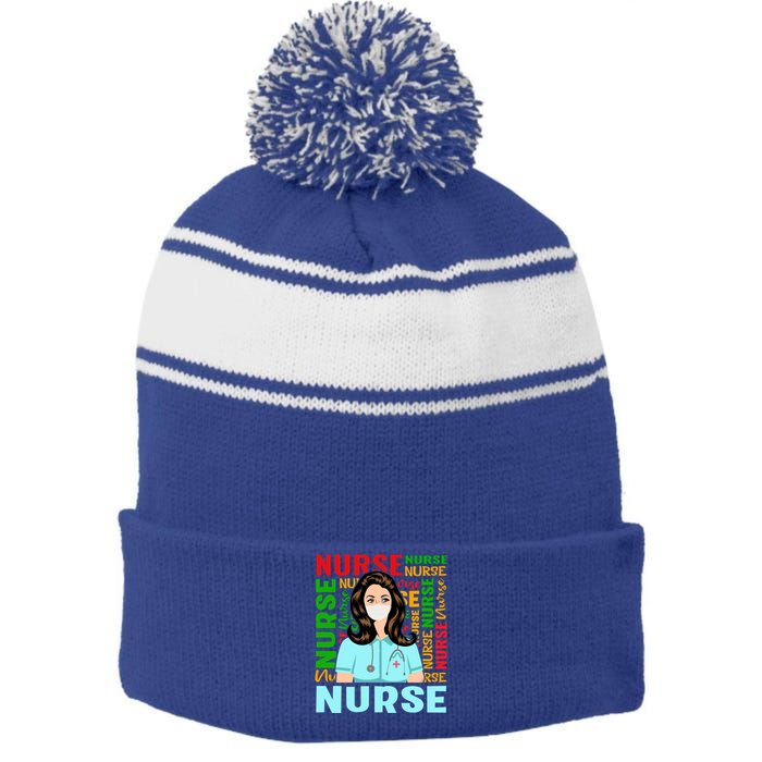 Nurse Gift Stripe Pom Pom Beanie