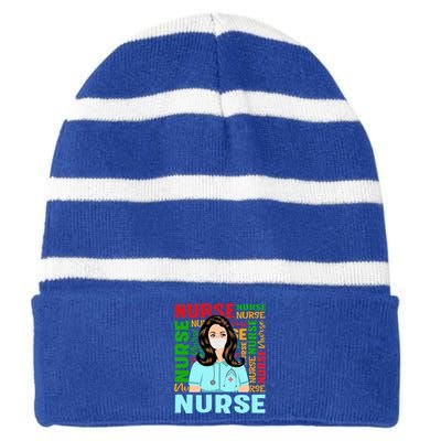 Nurse Gift Striped Beanie with Solid Band