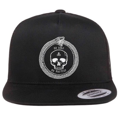 No Gods No Cross Skull Ouroboros Flat Bill Trucker Hat