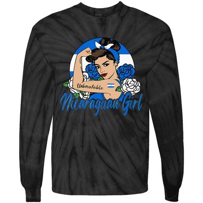 Nicaragua Girl Nicaraguan Mujer Nicaraguense Flag Tie-Dye Long Sleeve Shirt