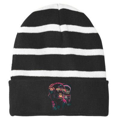 Neon Gorilla Striped Beanie with Solid Band