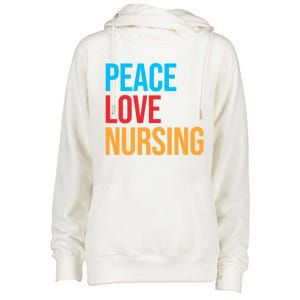 Nurse Gift Peace Love Nursing Meaningful Gift Womens Funnel Neck Pullover Hood