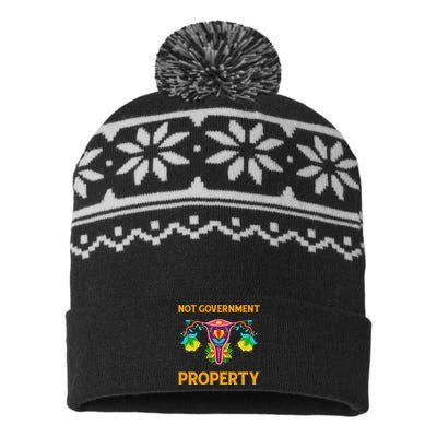 Not Government Property Funny Uterus Floral Feminism Humor USA-Made Snowflake Beanie