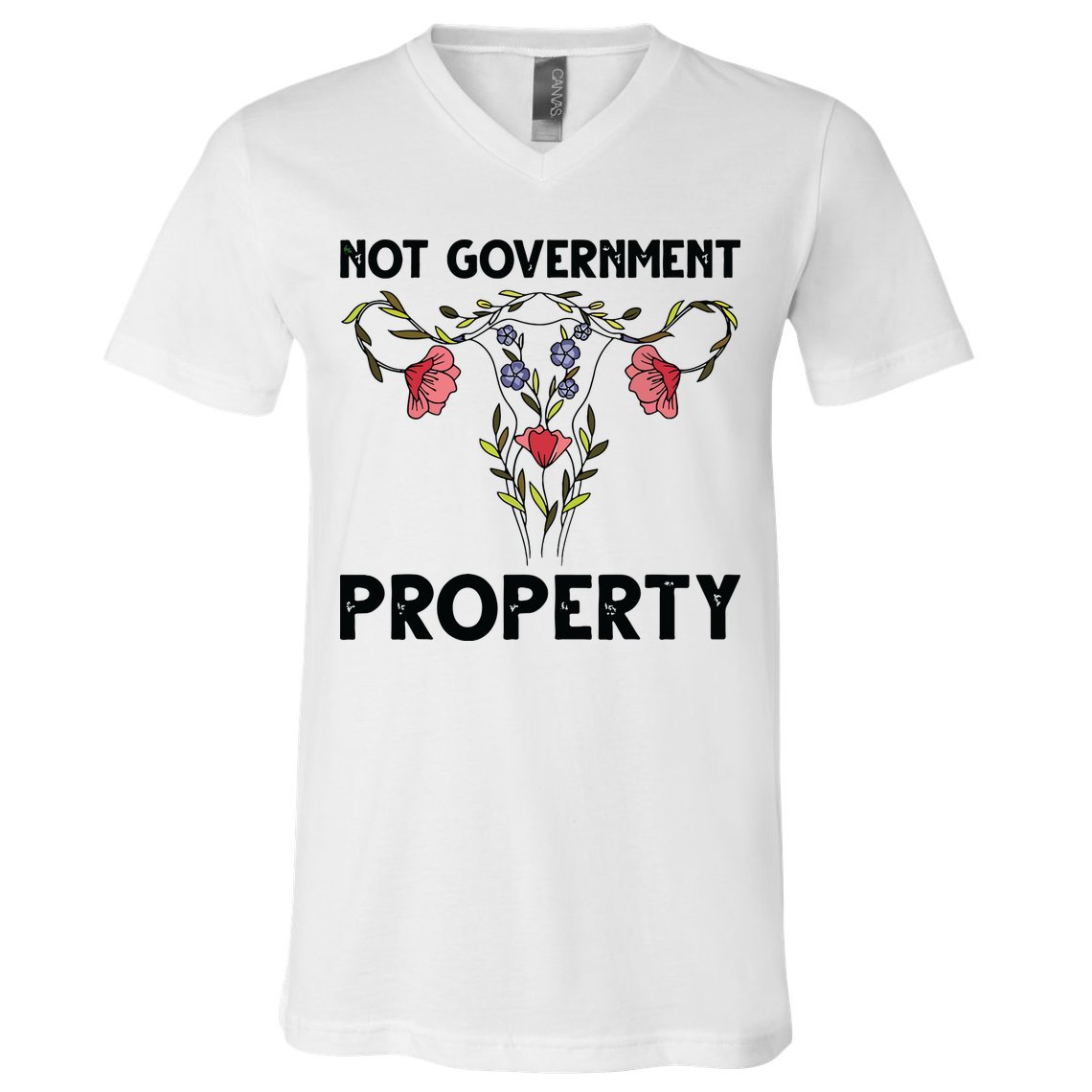Not Government Property Funny Uterus Floral Feminism Humor V-Neck T-Shirt