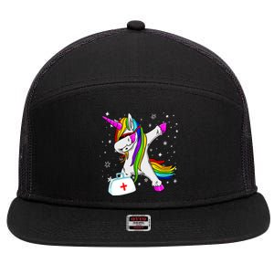 Nursicorn Graduation Rn Lpn Cna Healthcare Dabbing Unicorn Gift 7 Panel Mesh Trucker Snapback Hat