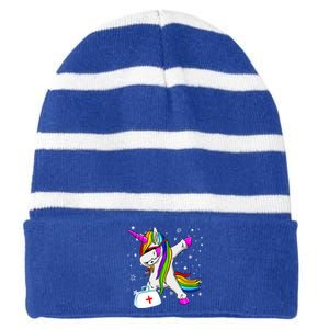 Nursicorn Graduation Rn Lpn Cna Healthcare Dabbing Unicorn Gift Striped Beanie with Solid Band