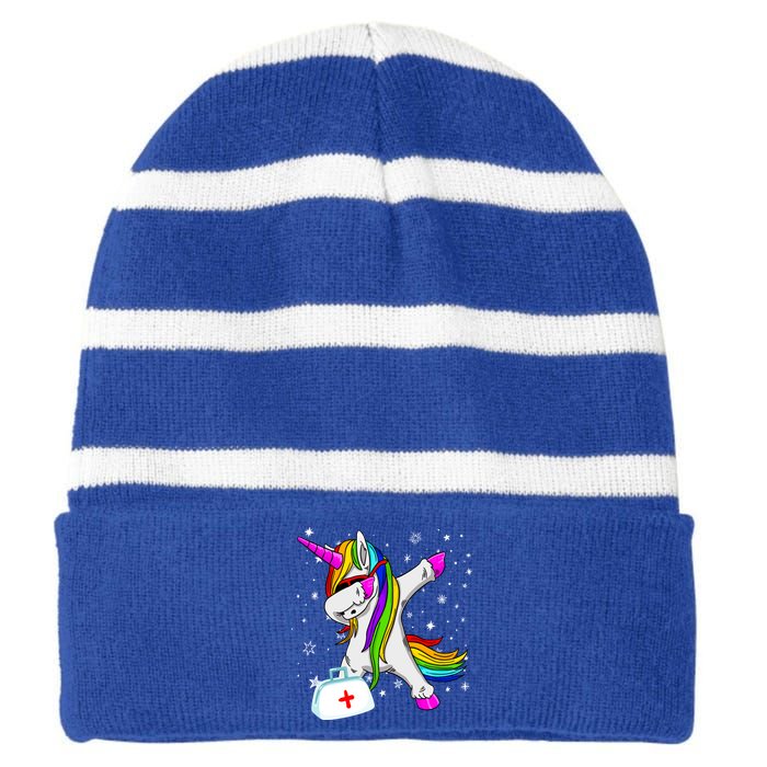 Nursicorn Graduation Rn Lpn Cna Healthcare Dabbing Unicorn Gift Striped Beanie with Solid Band