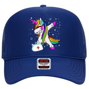 Nursicorn Graduation Rn Lpn Cna Healthcare Dabbing Unicorn Gift High Crown Mesh Back Trucker Hat