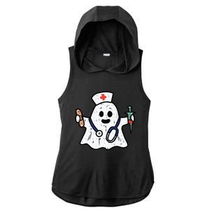 Nurse Ghost Scrub Top Halloween Costume For Nurses Women Rn Ladies PosiCharge Tri-Blend Wicking Draft Hoodie Tank