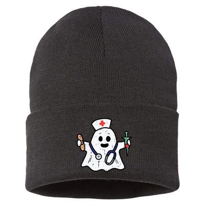 Nurse Ghost Scrub Top Halloween Costume For Nurses Women Rn Sustainable Knit Beanie