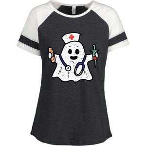 Nurse Ghost Scrub Top Halloween Costume For Nurses Women Rn Enza Ladies Jersey Colorblock Tee