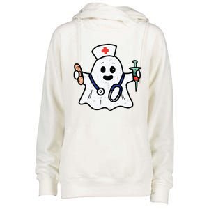 Nurse Ghost Scrub Top Halloween Costume For Nurses Women Rn Womens Funnel Neck Pullover Hood