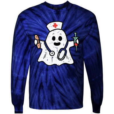 Nurse Ghost Scrub Top Halloween Costume For Nurses Women Rn Tie-Dye Long Sleeve Shirt