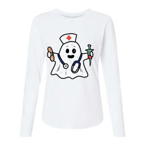 Nurse Ghost Scrub Top Halloween Costume For Nurses Women Rn Womens Cotton Relaxed Long Sleeve T-Shirt