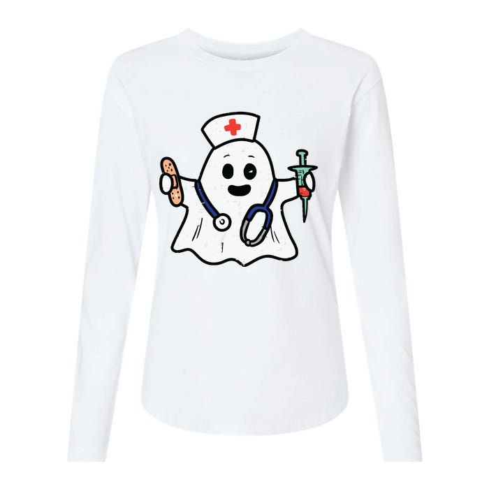 Nurse Ghost Scrub Top Halloween Costume For Nurses Women Rn Womens Cotton Relaxed Long Sleeve T-Shirt