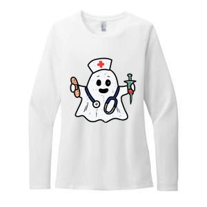 Nurse Ghost Scrub Top Halloween Costume For Nurses Women Rn Womens CVC Long Sleeve Shirt