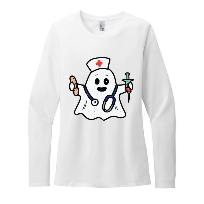 Nurse Ghost Scrub Top Halloween Costume For Nurses Women Rn Womens CVC Long Sleeve Shirt