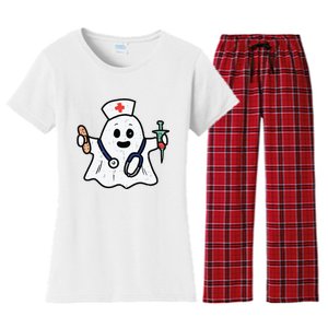 Nurse Ghost Scrub Top Halloween Costume For Nurses Women Rn Women's Flannel Pajama Set