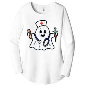 Nurse Ghost Scrub Top Halloween Costume For Nurses Women Rn Women's Perfect Tri Tunic Long Sleeve Shirt