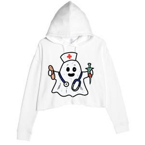 Nurse Ghost Scrub Top Halloween Costume For Nurses Women Rn Crop Fleece Hoodie