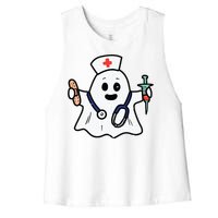 Nurse Ghost Scrub Top Halloween Costume For Nurses Women Rn Women's Racerback Cropped Tank