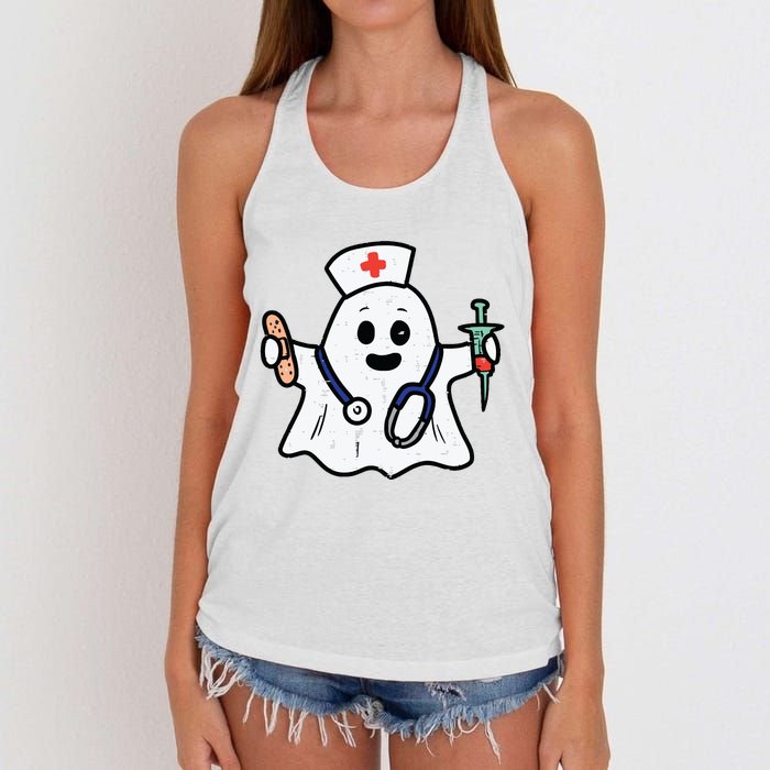 Nurse Ghost Scrub Top Halloween Costume For Nurses Women Rn Women's Knotted Racerback Tank