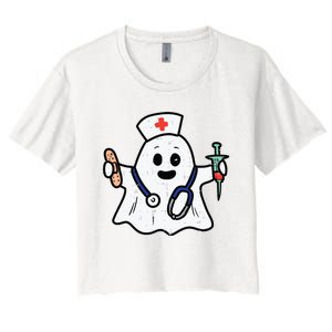 Nurse Ghost Scrub Top Halloween Costume For Nurses Women Rn Women's Crop Top Tee