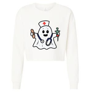 Nurse Ghost Scrub Top Halloween Costume For Nurses Women Rn Cropped Pullover Crew