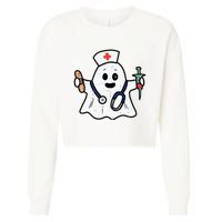 Nurse Ghost Scrub Top Halloween Costume For Nurses Women Rn Cropped Pullover Crew