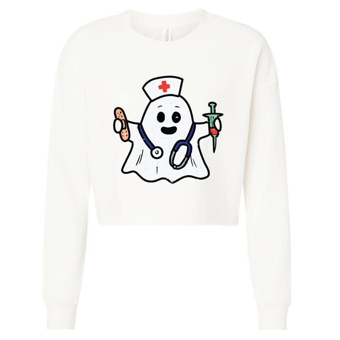 Nurse Ghost Scrub Top Halloween Costume For Nurses Women Rn Cropped Pullover Crew