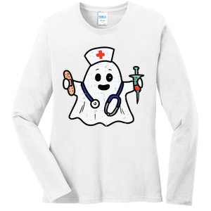 Nurse Ghost Scrub Top Halloween Costume For Nurses Women Rn Ladies Long Sleeve Shirt