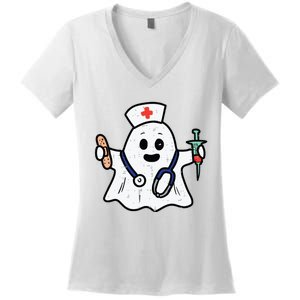 Nurse Ghost Scrub Top Halloween Costume For Nurses Women Rn Women's V-Neck T-Shirt