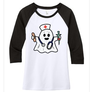 Nurse Ghost Scrub Top Halloween Costume For Nurses Women Rn Women's Tri-Blend 3/4-Sleeve Raglan Shirt