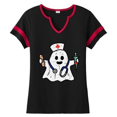 Nurse Ghost Scrub Halloween Costume For Nurses  RN Ladies Halftime Notch Neck Tee