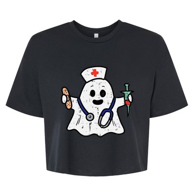 Nurse Ghost Scrub Halloween Costume For Nurses  RN Bella+Canvas Jersey Crop Tee