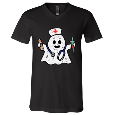 Nurse Ghost Scrub Halloween Costume For Nurses  RN V-Neck T-Shirt