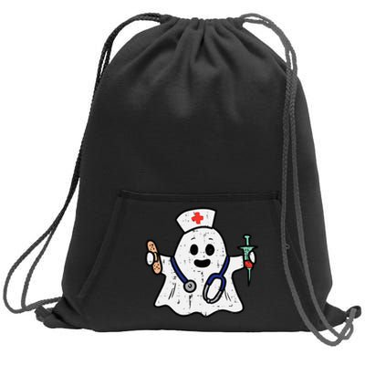 Nurse Ghost Scrub Halloween Costume For Nurses  RN Sweatshirt Cinch Pack Bag