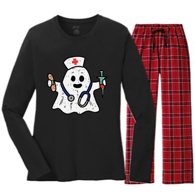 Nurse Ghost Scrub Halloween Costume For Nurses  RN Women's Long Sleeve Flannel Pajama Set 