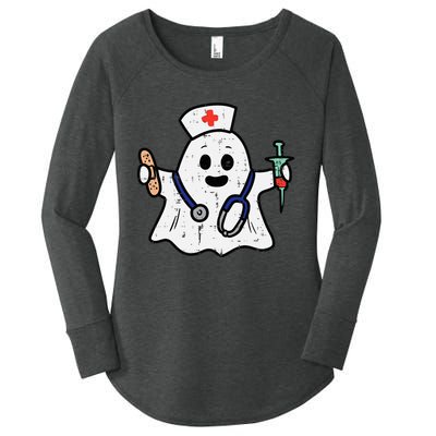 Nurse Ghost Scrub Halloween Costume For Nurses  RN Women's Perfect Tri Tunic Long Sleeve Shirt