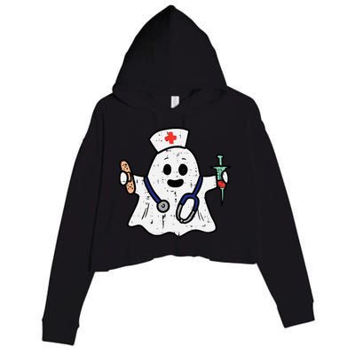 Nurse Ghost Scrub Halloween Costume For Nurses  RN Crop Fleece Hoodie