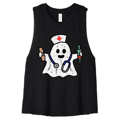 Nurse Ghost Scrub Halloween Costume For Nurses  RN Women's Racerback Cropped Tank