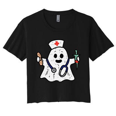 Nurse Ghost Scrub Halloween Costume For Nurses  RN Women's Crop Top Tee