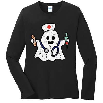 Nurse Ghost Scrub Halloween Costume For Nurses  RN Ladies Long Sleeve Shirt