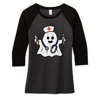 Nurse Ghost Scrub Halloween Costume For Nurses  RN Women's Tri-Blend 3/4-Sleeve Raglan Shirt