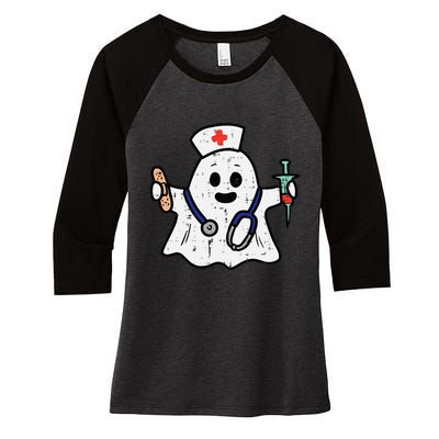 Nurse Ghost Scrub Halloween Costume For Nurses  RN Women's Tri-Blend 3/4-Sleeve Raglan Shirt