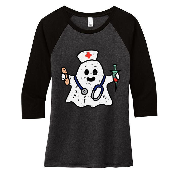 Nurse Ghost Scrub Halloween Costume For Nurses  RN Women's Tri-Blend 3/4-Sleeve Raglan Shirt