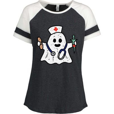 Nurse Ghost Scrub Halloween Costume For Nurses  RN Enza Ladies Jersey Colorblock Tee